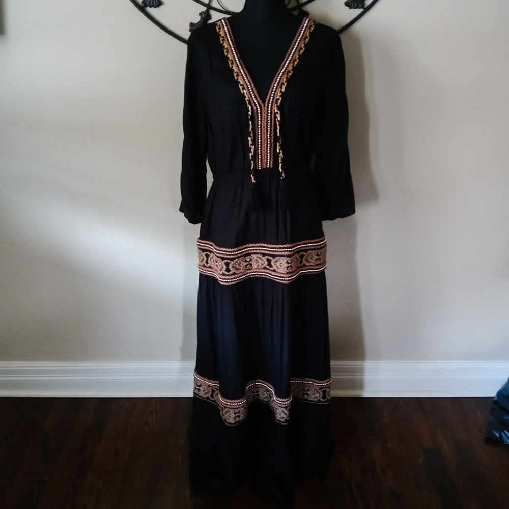 Black NEW NEVER WORN black dress with Brown detail